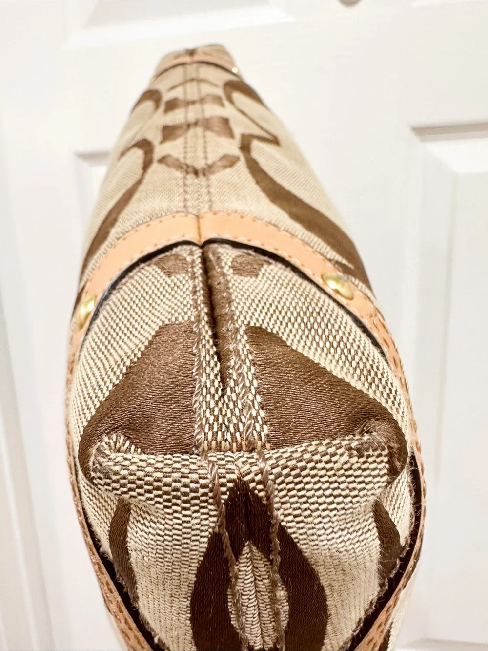 Coach Carly (Slim) Signature Jacquard Leather Trim Large Hobo Shoulder Bag Y2K